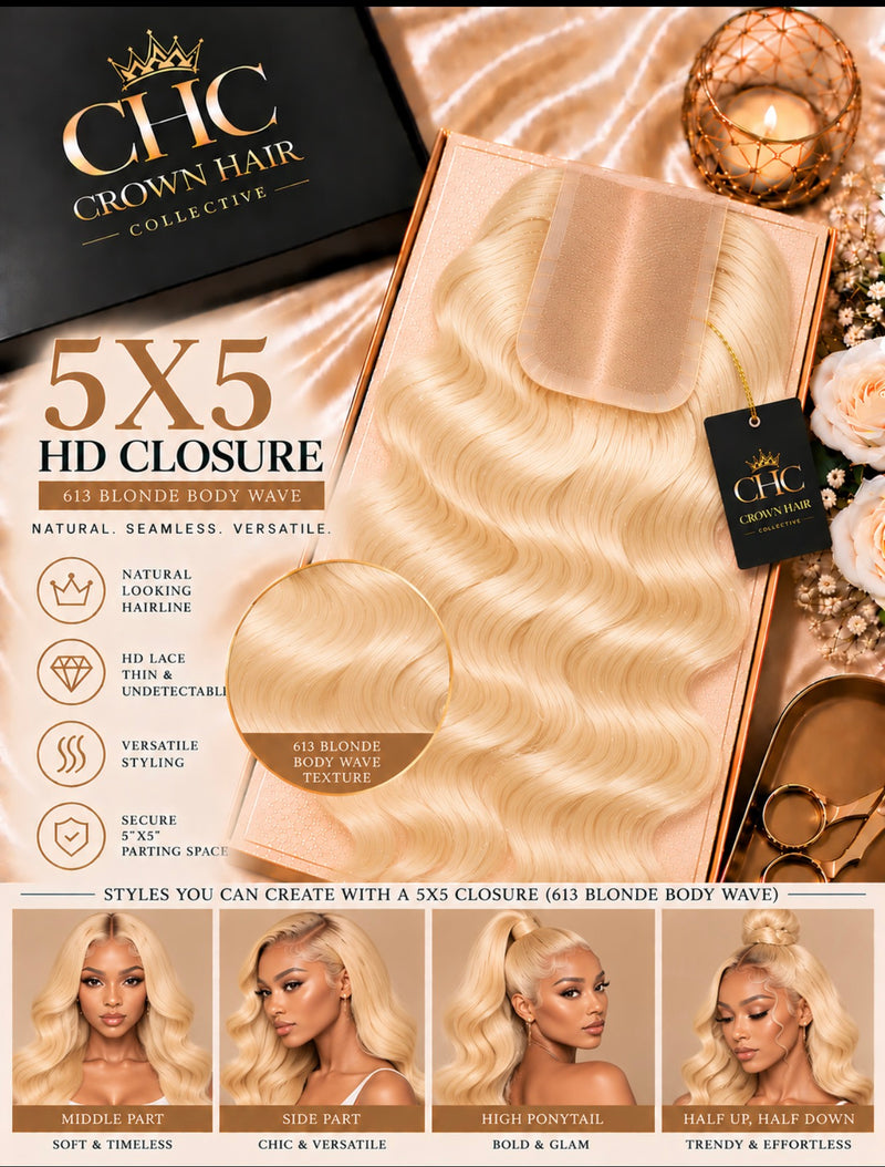 Crown 5×5 HD Lace Closure - 613 Blonde