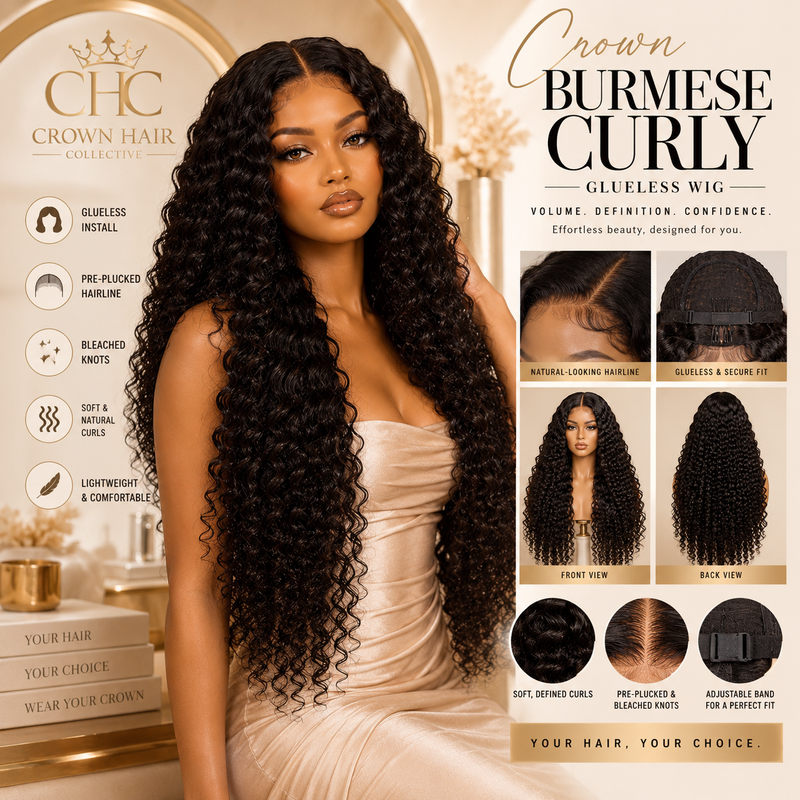 Crown Burmese Curly Glueless Wig - Natural 1B