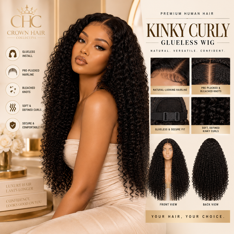Crown Kinky Curly Glueless Wig - Natural 1B
