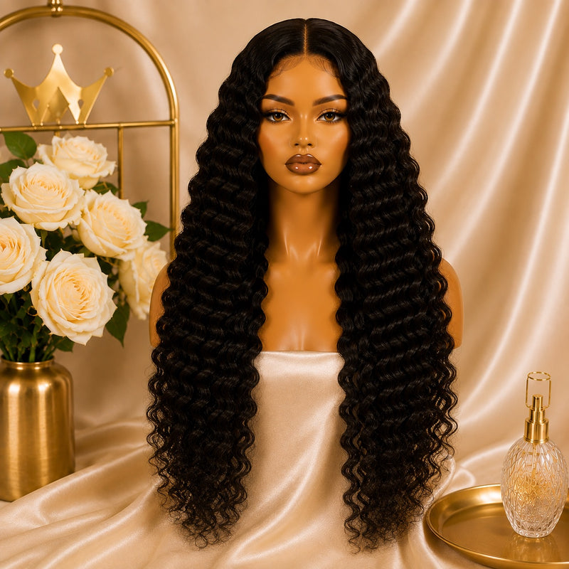 Crown Deep Wave Glueless Wig - Natural 1B