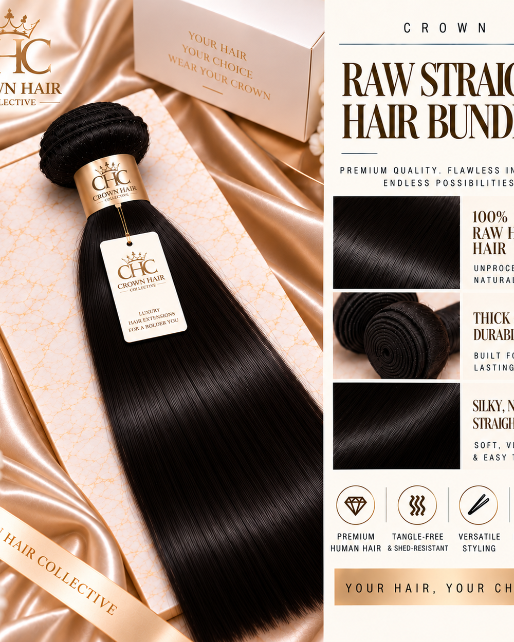 Crown Raw Straight Hair Bundles
